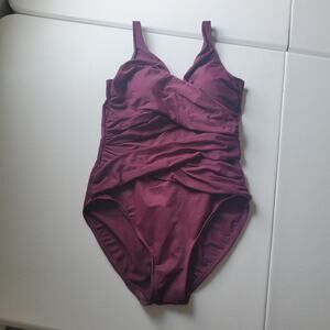 Miraclesuit Swimsuit Womens 8 Purple One Piece Ruched Tummy Control Slimming